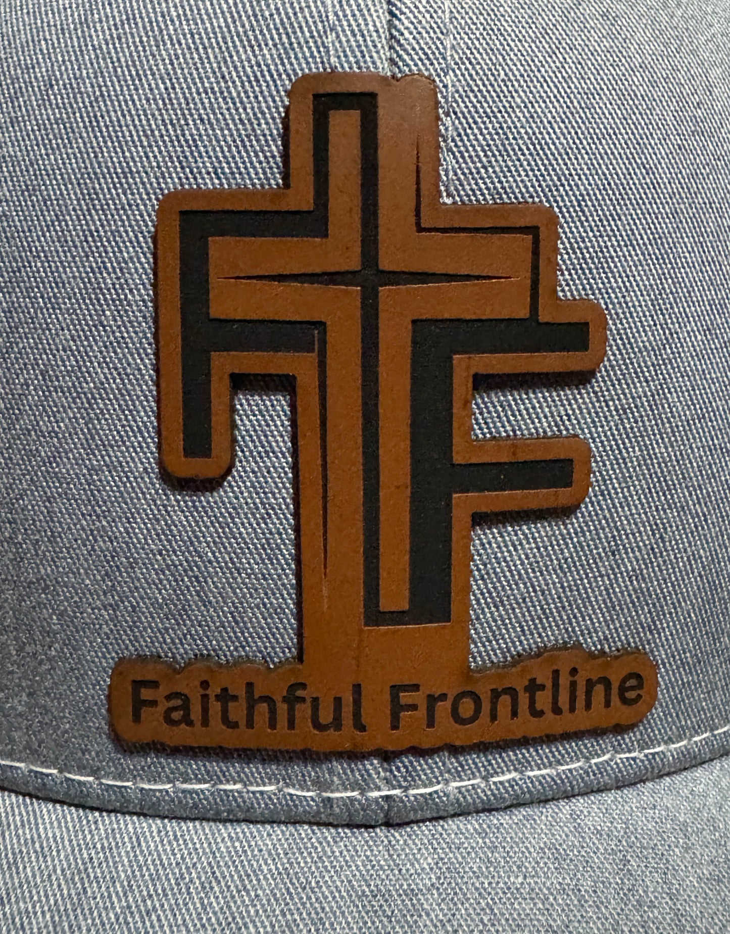 Faithful Frontline Richardson Trucker Hat – Heather Gray & White with Leather Patch