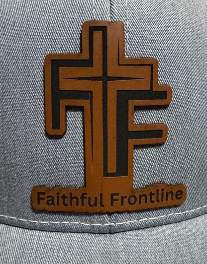 Faithful Frontline Richardson Trucker Hat – Heather Gray & White with Leather Patch
