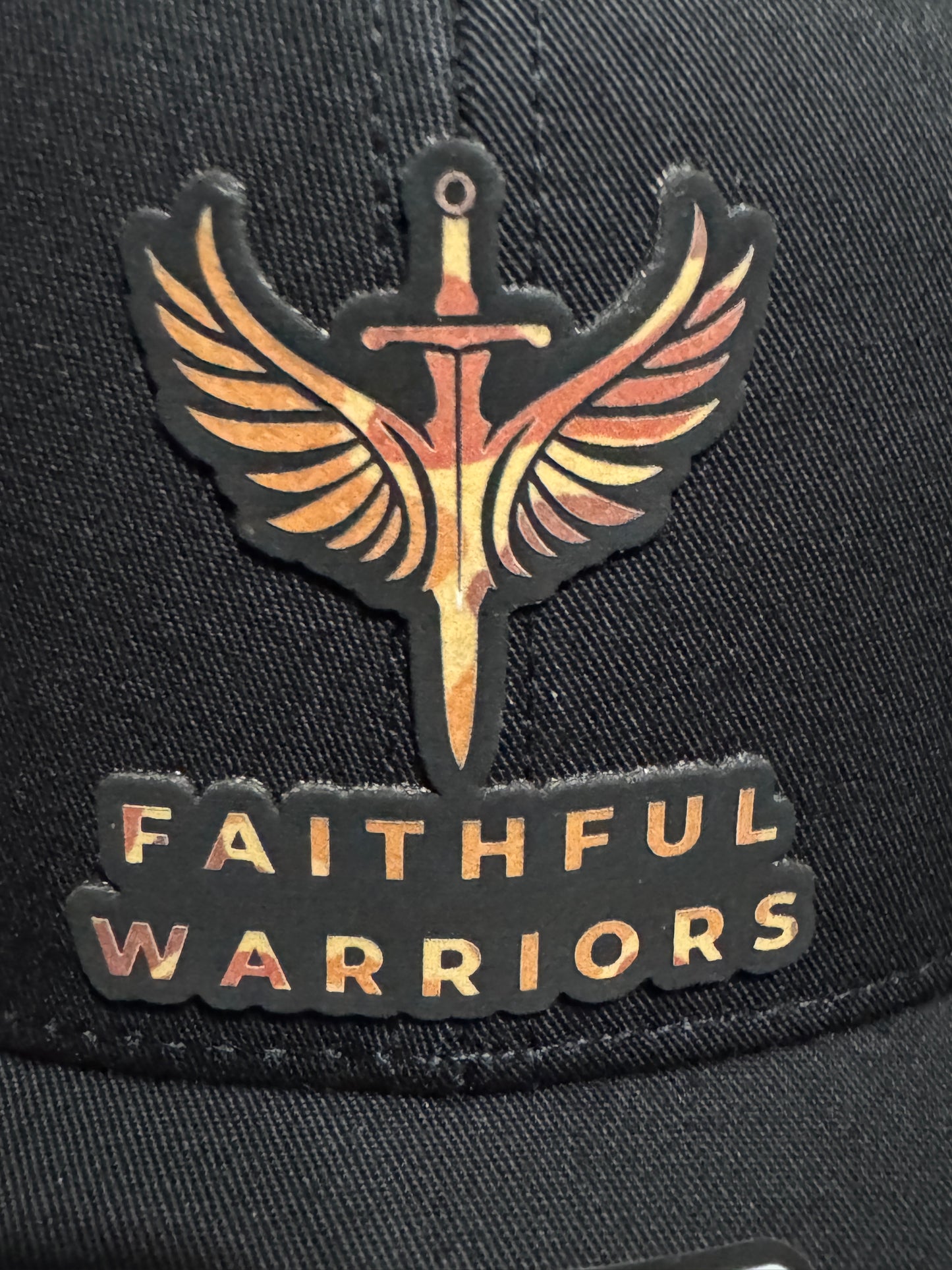 Richardson Black Hat with Camo Faithful Warriors Patch
